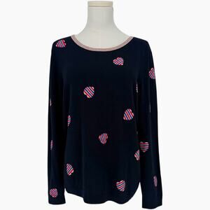 Talbots Patriotic Heart Embroidered Sweater Large Petite Lightweight Preppy